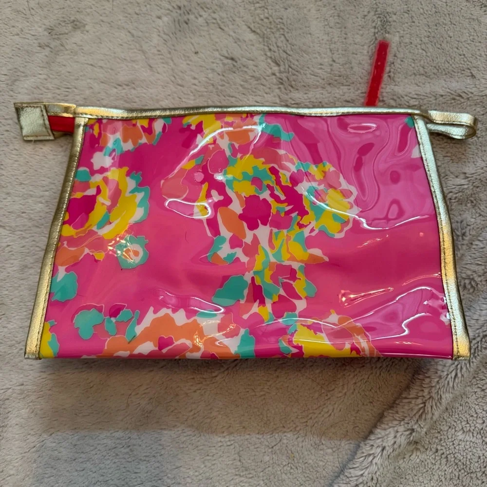Lilly Pulitzer for Estée Lauder Floral Cosmetic Bag Pink Gold Trim Makeup‎